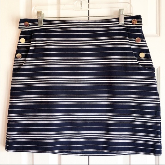 Ann Taylor LOFT Navy Blue & White Stripe Mini Skirt 10 - Picture 5 of 9